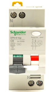 SCHNEIDER 19661 MULTI 9 DPN NVigi CIRCUIT BREAKER 6A 30mA 1P+N MERLIN MG VAT INC - Picture 1 of 7