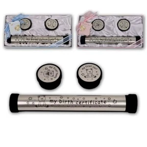 Birth Certificate Holder Set Keepsake First Tooth & Curl Holder Baby Shower Gift - Bild 1 von 9