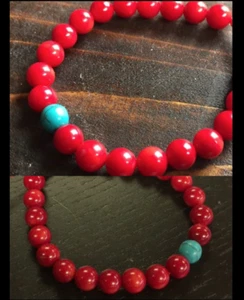 Blue Turquoise Red Coral Healing Stone Stretch Bracelet sz 7.5 " para Hombres Mujer - Imagen 1 de 1