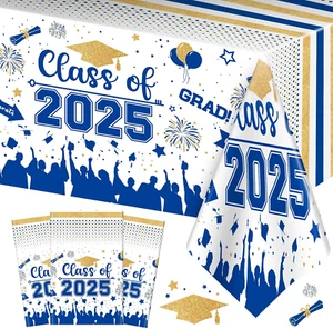 Graduation Decorations Class of 2025 Tablecloth - 3 Pcs Plastic Congrats Grad Ta - Picture 1 of 12