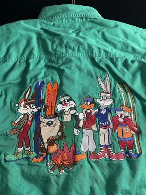 1991 Looney Toons Warner Brother XL Long Sleeve Green Pocket Button Up Shirt - Изображение 1 из 4