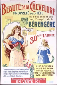 c1920s FRENCH BERENGERE Brand Scent Hair Tonic Cardstock Sign Lice Nits Dandruff - Picture 1 of 2