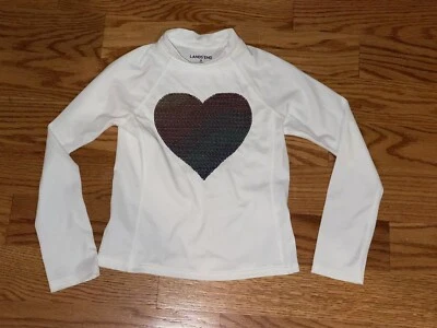 Niñas Niños Land End Lentejuelas Corazón Manga Larga Protección contra Erupciones Camisa de Natación Niño 5-6 Usada en Excelente Condición Foto 1 de 3