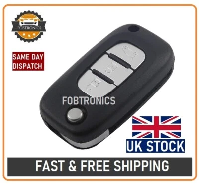 FOBTRONICS PER RENAULT CLIO KANGOO MODUS MEGANE CUSTODIA PORTACHIAVI 3 PULSANTI CON LOGO (A80)