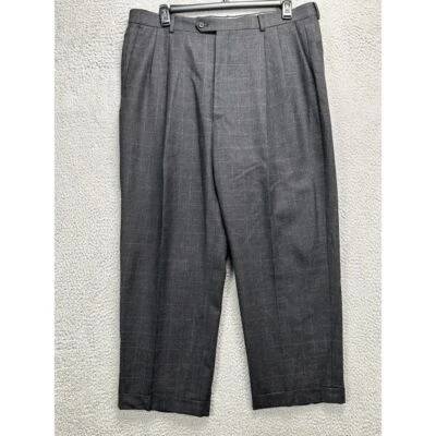 Joseph Feiss 正装裤子男式 38 灰色格子 100% 羊毛直筒办公室打褶 — 第 1/4 张图片