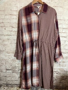 Cato Shirt Dress Women XL Maroon Red Side Slits Plaid Full Button Front Gingham - Picture 1 of 17