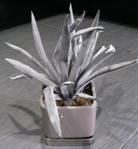 16" Grey Faux Artificial Plants Decoration Gray Leaves Grey Ceramic Planter Pot - Picture 1 of 1