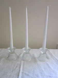 Set (3) Older Heavy Ridged Glass Modern Looking Triangle Shaped Candle Holders - Picture 1 of 6