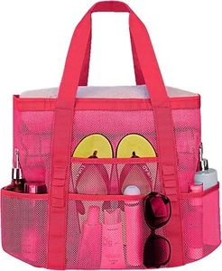 Mesh Beach Bags for Women - Plus Waterproof Sandproof Tote Bag-red - Picture 1 of 6