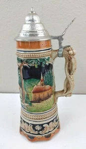 Vintage German Lidded Beer Stein  Music Box Base 11" Gruss Schwarzwald Heimat - Picture 1 of 4