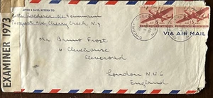1941 WWII ERA US COVER TO LONDON ENGLAND US STAMP PAIR C28 AIRMAIL EXAMINED - Picture 1 of 5