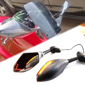 Pair LED Turn Signal Integrated Mirrors Racing For Kawasaki Ninja 250R 500R 650R - Picture 1 of 11