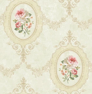 Tapete, Designtapete, Floral, Landhaus, Schimmer, Honiggold, Medaillon, edel - Bild 1 von 5