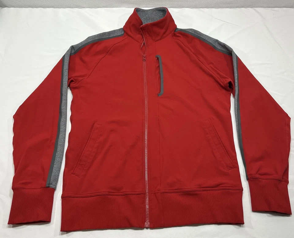 Casaco básico Lululemon masculino M/L vermelho cinza zíper completo atlético pista - Leia - Imagem 1 de 4