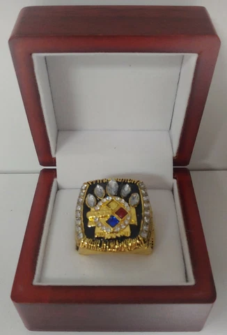 Hines Ward - 2005 Pittsburgh Steelers Super Bowl Gold Color Ring With Wooden Box Cover