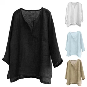 Tops Tunic Shirt Pullover T-Shirt Tees Cotton Linen Men V Neck Summer Loose - Picture 1 of 16