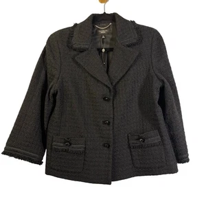 TALBOTS Blazer 12 Tweed 3/4 Sleeve Distressed Hem & Notched Lapel Lined NWOT - Picture 1 of 12