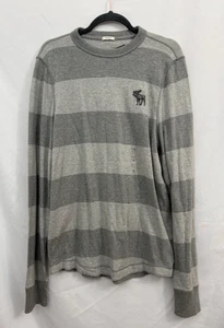 NWT Abercrombie & Fitch Muscle Mens Gray Striped Crewneck Shirt Size XL - Picture 1 of 9