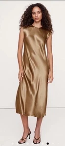 Banana Republic Golden Brown Bias Cut Satin Midi Dress Size M NWT RT$160 - Picture 1 of 6