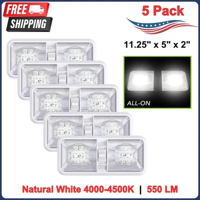RV LED 12V 天花板灯具双圆顶灯适用于露营拖车房车船用 5 包 — 第 1/4 张图片
