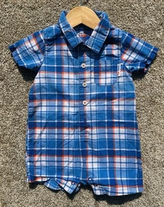 Carter's Bebé Niño 9M Una Pieza Manga Corta Azul Cuello a Cuadros Bolsillo Náutico - Imagen 1 de 5