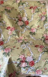 Vintage 80’s Mario Buatta Floral Ribbon Chintz Fabric ~ Green Red Apricot Blue - Picture 1 of 15