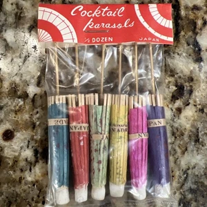 1950-60s Mini Umbrella Parasol Drink Cocktail Paper Wood Bar Décor Japan Vintage - Picture 1 of 1