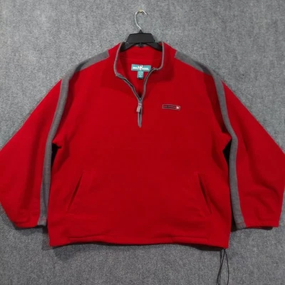 Big Dogs Pullover Mens 2XL Red Gray Fleece Quarter Zip Pockets Drawcord Logo - Image 1 of 4