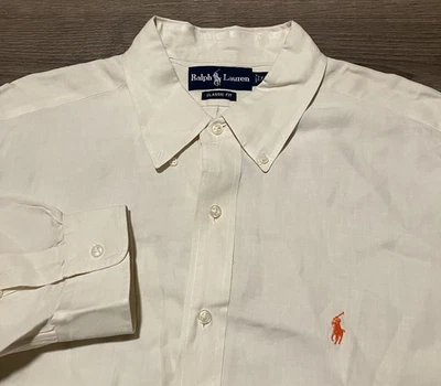 Camisa Ralph Lauren Seda Mezcla Lino Abotonada Talla XL Blanca Manga Larga Foto 1 de 4