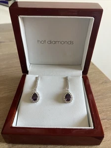 Hot Diamonds Silver Diamond & Amethyst Teardrop Earrings - Picture 1 of 3