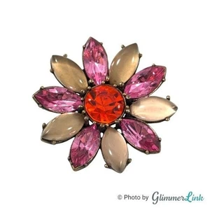 Talbots Pink Red Tan Rhinestone Flower Brooch NWT - Picture 1 of 7
