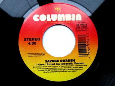 Savage Garden - I KNEW I LOVED YOU - ALBUM / ACCOUSTIC -  VG+ 45 RPM RECORD Foto 1 de 4