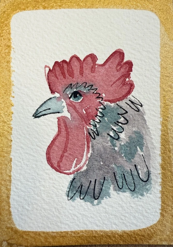 Pintura de gallo acuarela original ACEO 2,5”x 3,5” de Beth Szymanski Foto 1 de 1