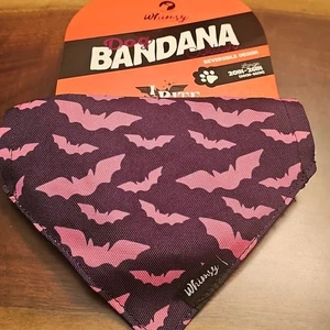 Whimsy Dog Collar W/ Bandana Collar Black And Fuchsia Reversible Design Bats - Picture 1 of 2