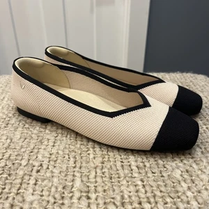 VIVAIA Margot 2.0 Square-Toe V-Cut Flats Almond Beige & Black Size 40 US 9 NWOB - Picture 1 of 11