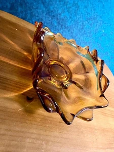 Vintage Viking Double Crimped Folded Amber Glass Flat Candy Dish Bowl - Picture 1 of 6