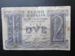 1939 ITALY  2 LIRE  Banknote Old Italian  Note - Picture 1 of 2