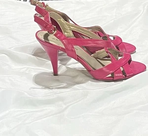 Bandolino Pink Shiny Strappy Heeled Sandals Women’s Size 6 1/2 - Picture 1 of 11