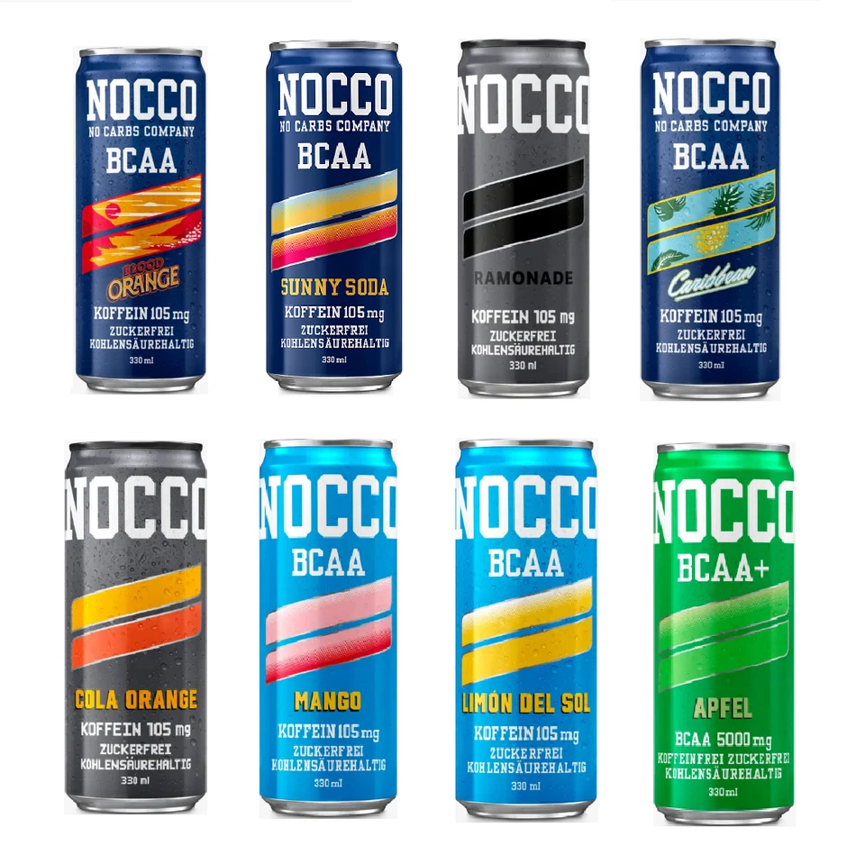 8 Dosen MIX | NOCCO BCAA Drink | Variety Pack 8er | 105mg Koffein | ohne Zucker