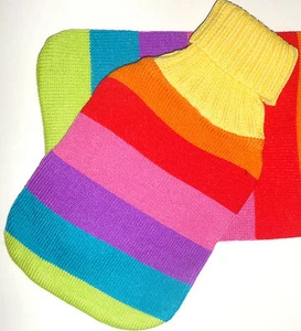 BRIGHT & CHEERIE RAINBOW HOT WATER BOTTLE COVER MEDIUM, 29cmX17cm,100% ACRYLIC* - Picture 1 of 3