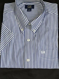 Cutter & Buck Men's Button down Shirt Striped Blue Short Sleeve Large - Picture 1 of 2