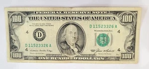 1985 One Hundred Dollar Bill $100, Federal Reserve Note, Serial # D11523326A - Picture 1 of 2