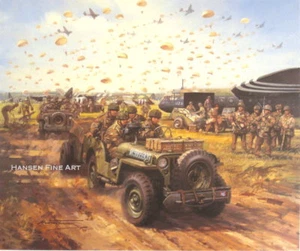 Willys Jeep Regimiento de Paracaídas Arnhem Mercado Jardín Avión Pintura Estampado Artístico - Imagen 1 de 1