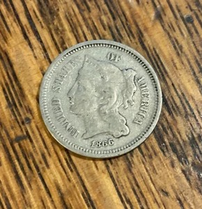1866 Three Cent Nickel Piece 3C Obsolete US Type Coin - Picture 1 of 2