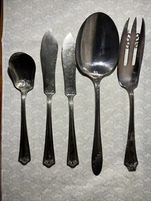 Lote de 5 piezas para servir Oneida Silverplate cuchara tenedor de carne mantequilla cuchillos cuchara Foto 1 de 4