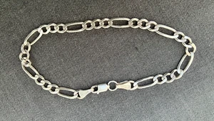 Solid Sterling Silver 925 Figaro Chain Bracelet 8" Mens Womens Mex 6g Unisex - Picture 1 of 3