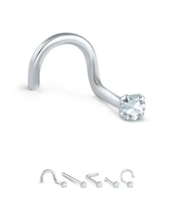 14K White, Yellow or Rose Gold Nose Ring Stud Genuine Aquamarine 18G 20G 22G - Picture 1 of 2