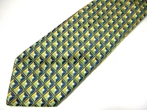 Ike Behar Mens Necktie Tie Green Blue Gold Geometric 60" - Picture 1 of 4