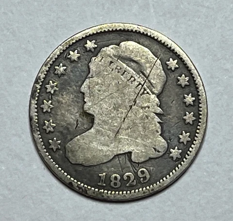 1829 Capped Bust Dime - Better Date 10C; scratched Cover