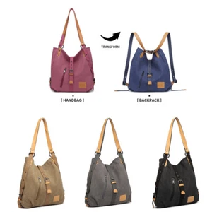 Canvas Backpack Tote Handbag School Work Bag Shoulder Bag Travel Bags - Picture 1 of 37